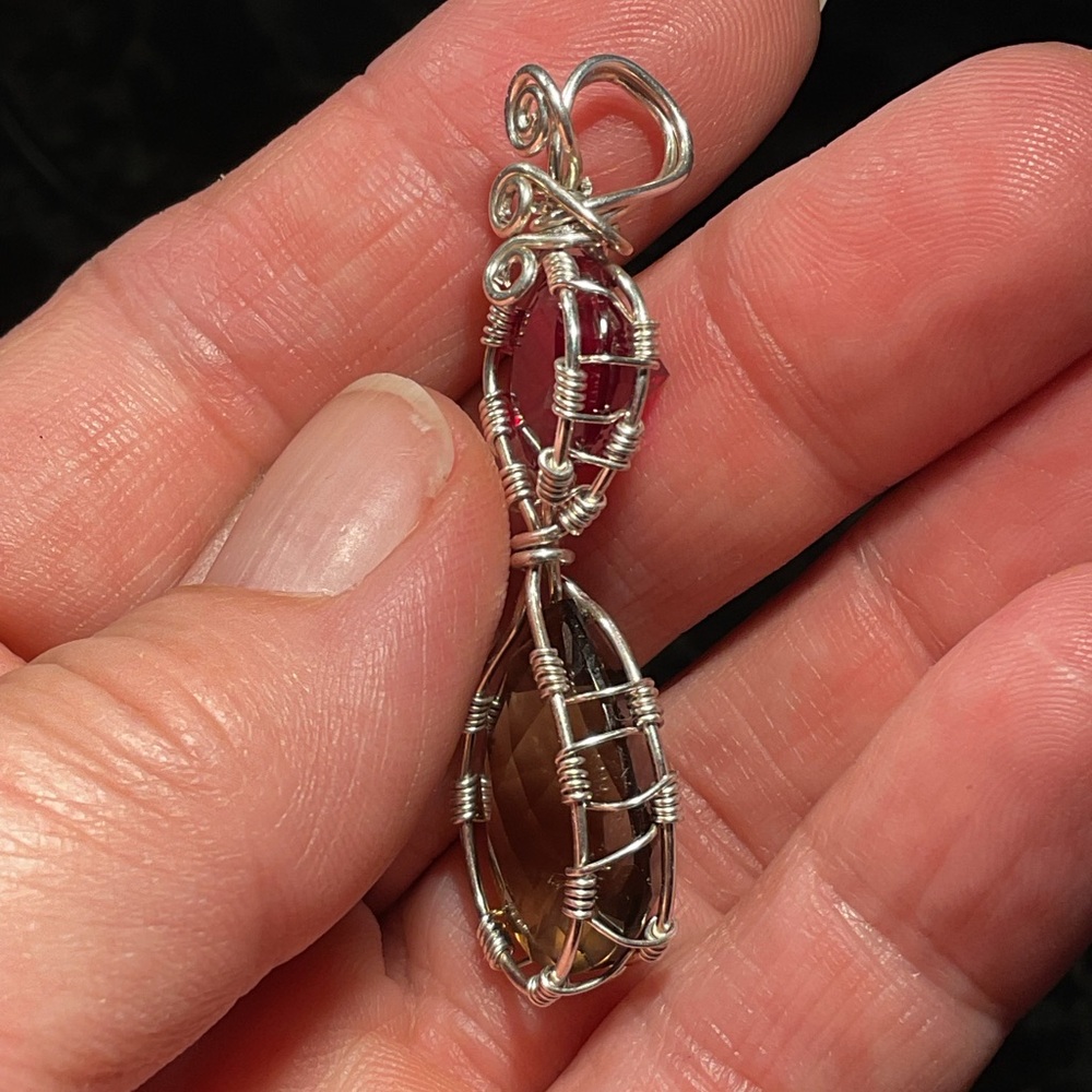 Smokey Quartz and Ruby .925 Silver Pendant - Picture 3 of 5